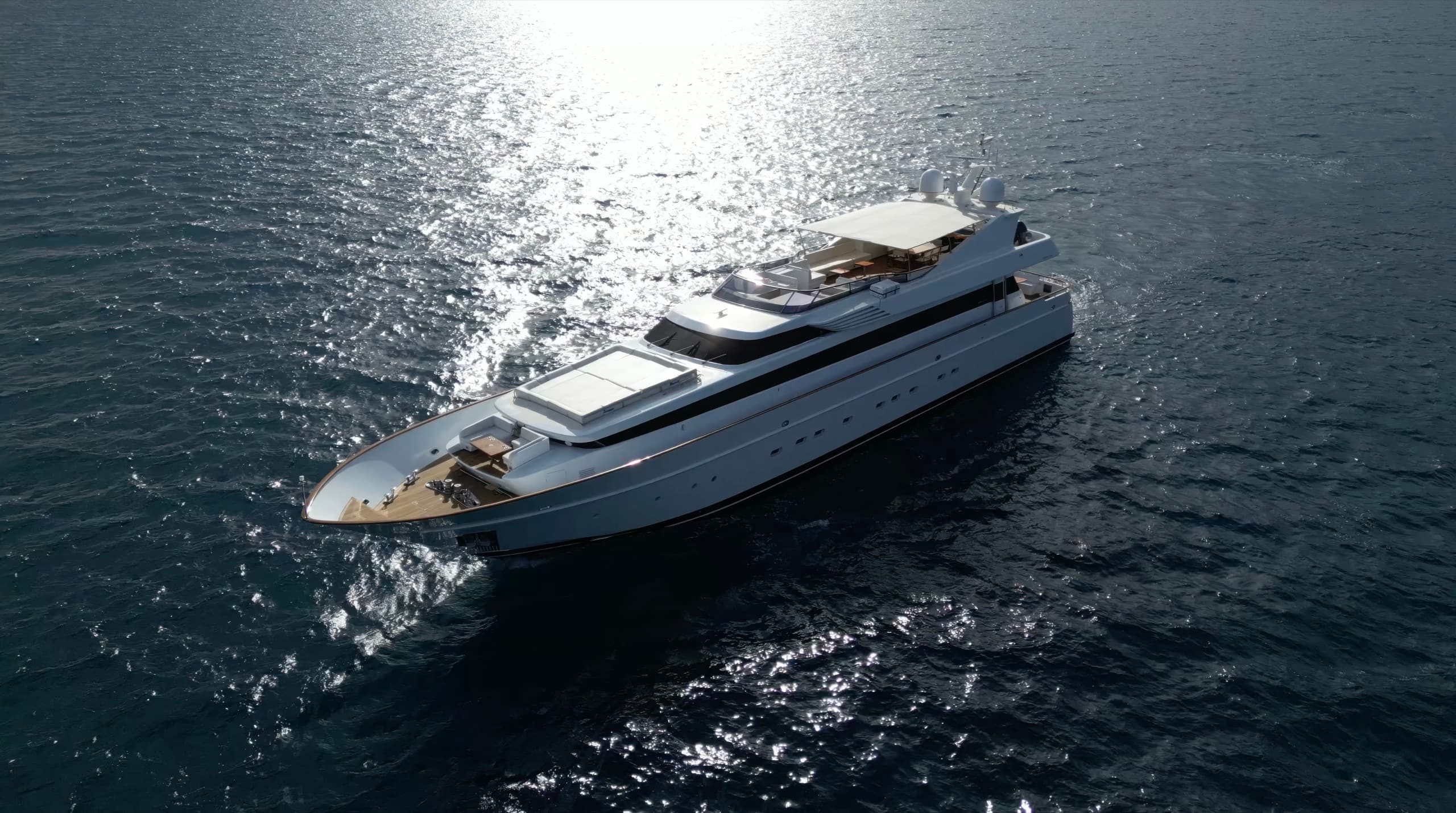 Superyacht underway on the open sea